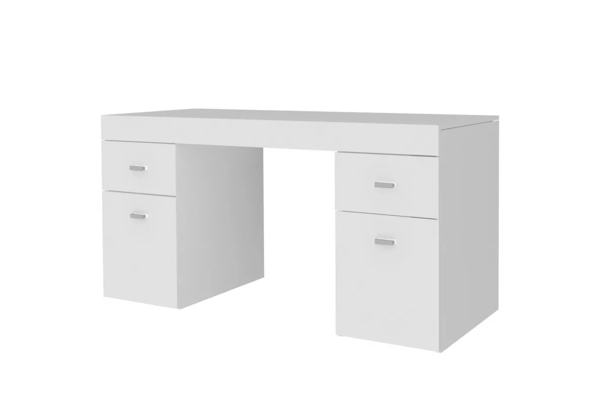 Scrivania lineare bianca lucida 139x60cm con 2 cassetti - Ardina
