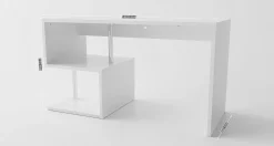 Scrivania lineare bianca lucida 149x48cm con 2 cassetti - Leepi