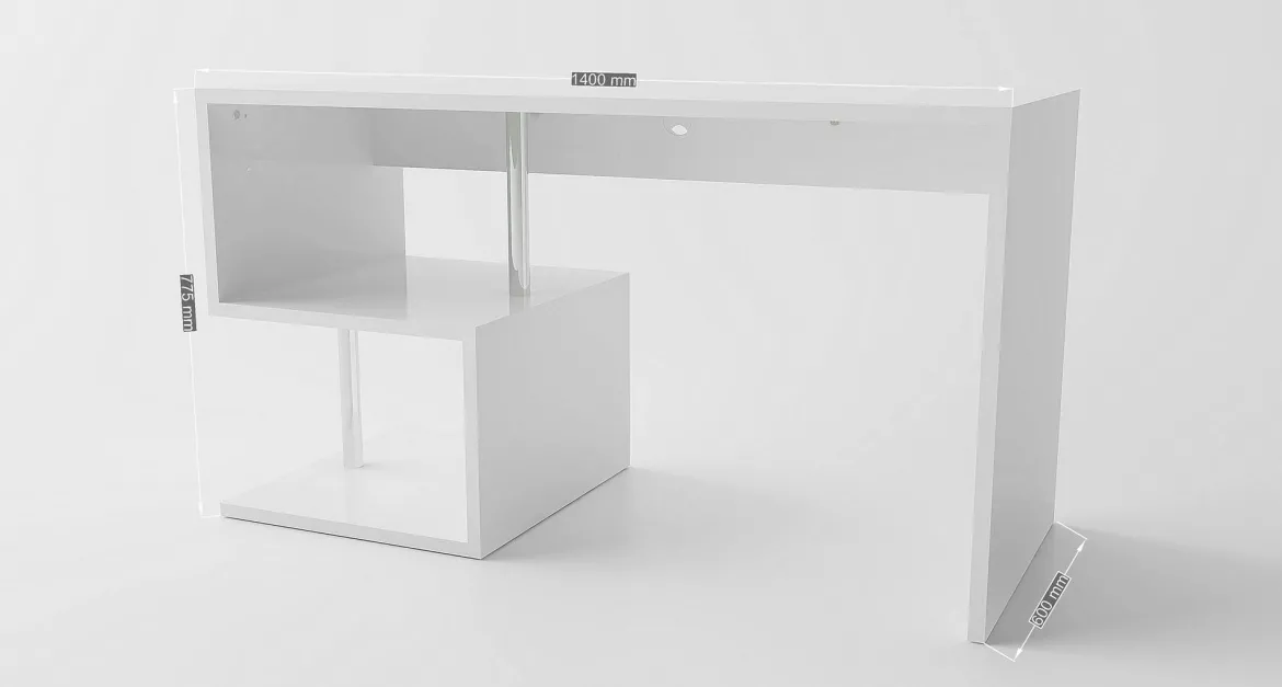 Scrivania lineare bianca lucida 149x48cm con 2 cassetti - Leepi