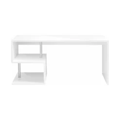 Scrivania lineare bianca lucida 149x48cm con 2 cassetti - Leepi