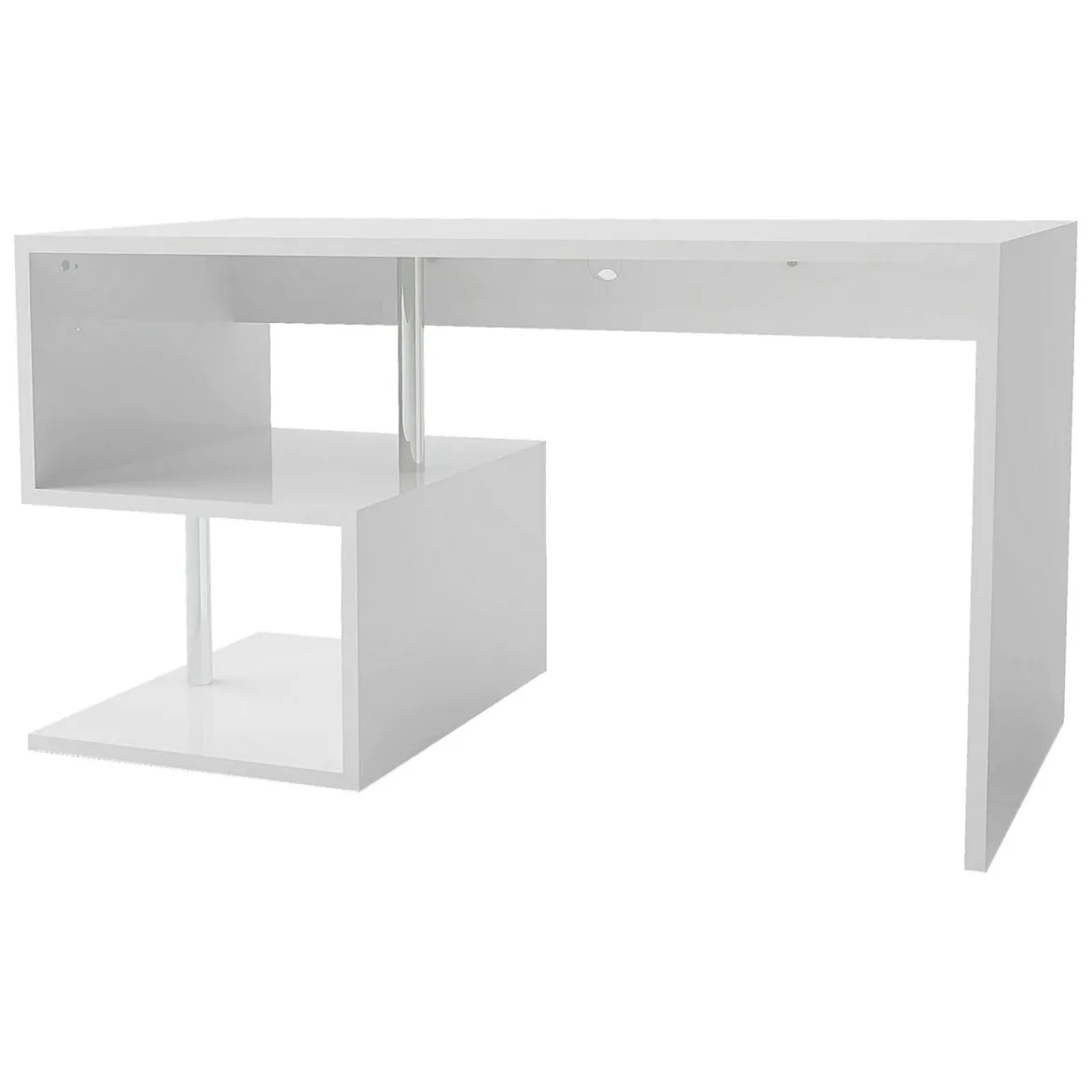 Scrivania lineare bianca lucida 149x48cm con 2 cassetti - Leepi