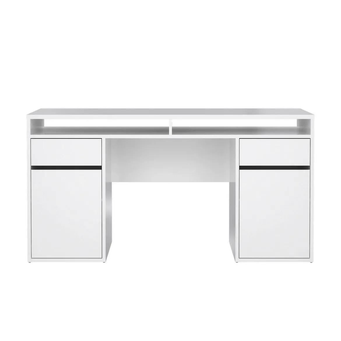 Scrivania lineare bianca lucida 149x48cm con 2 cassetti - Leepi