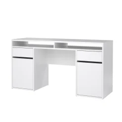 Scrivania lineare bianca lucida 149x48cm con 2 cassetti - Leepi