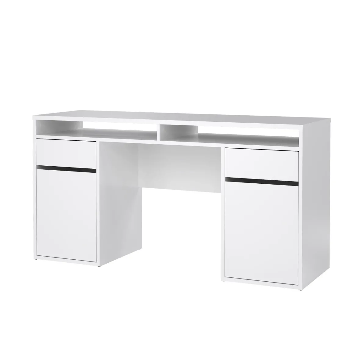 Scrivania lineare bianca lucida 149x48cm con 2 cassetti - Leepi