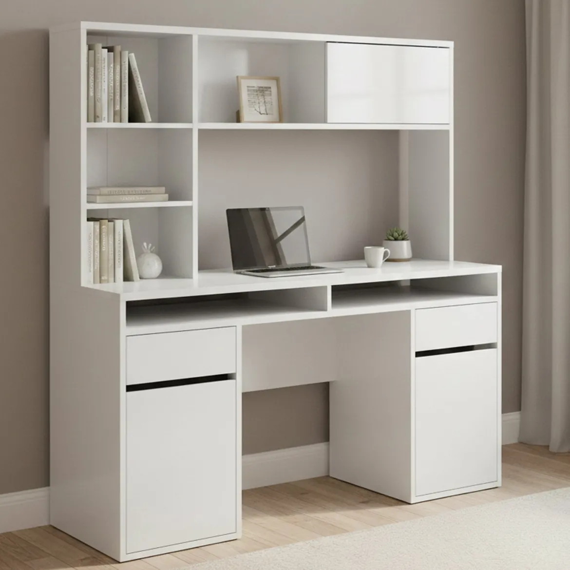 Scrivania lineare bianca lucida 160x60cm con supporto computer - Giunone