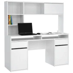Scrivania lineare bianca lucida 149x48cm con libreria - Ambrenti