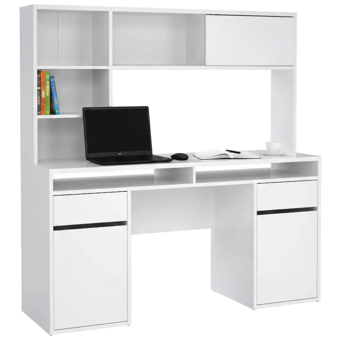 Scrivania lineare bianca lucida 160x60cm con supporto computer - Giunone