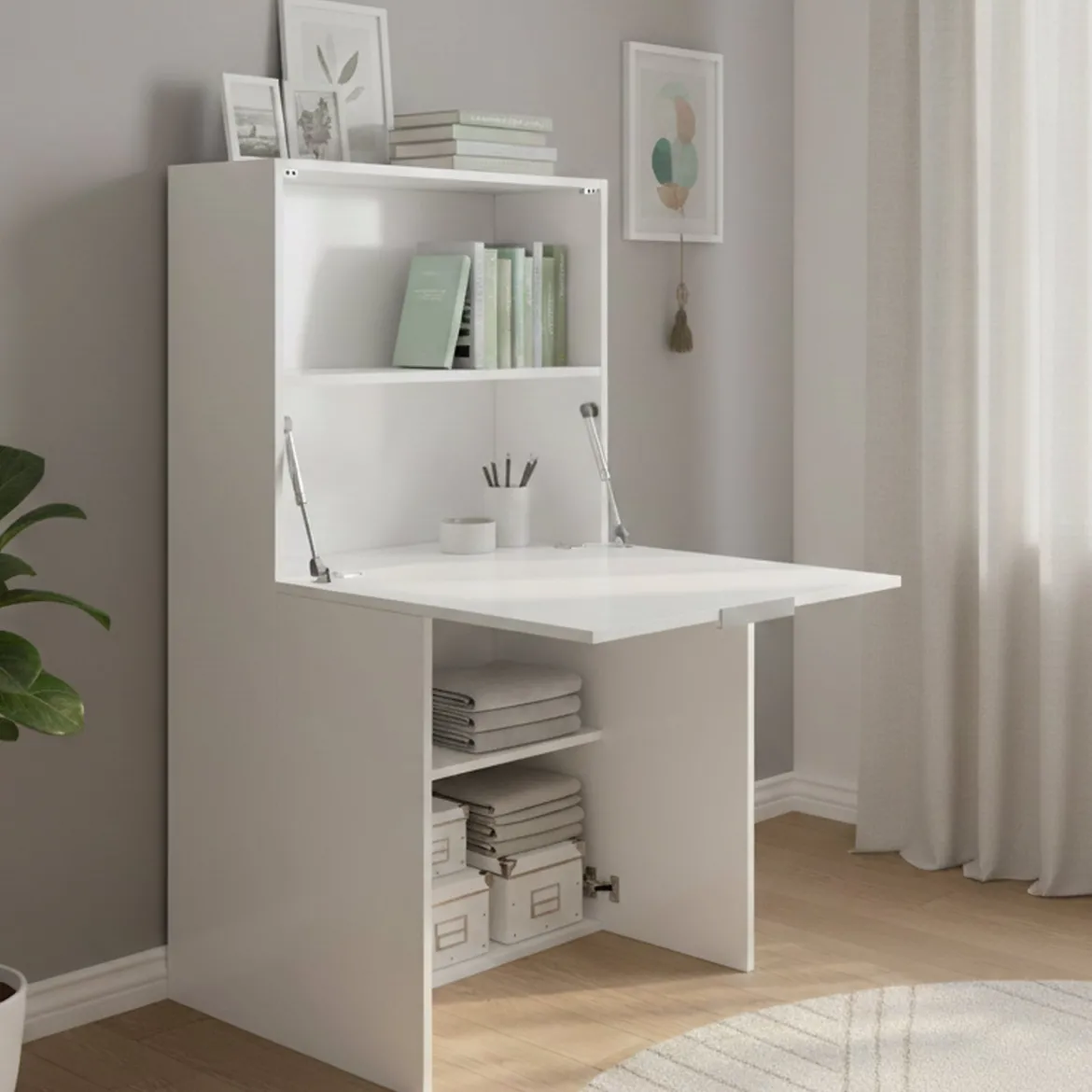 Scrivania lineare bianca lucida 70x35cm con libreria - Atroc