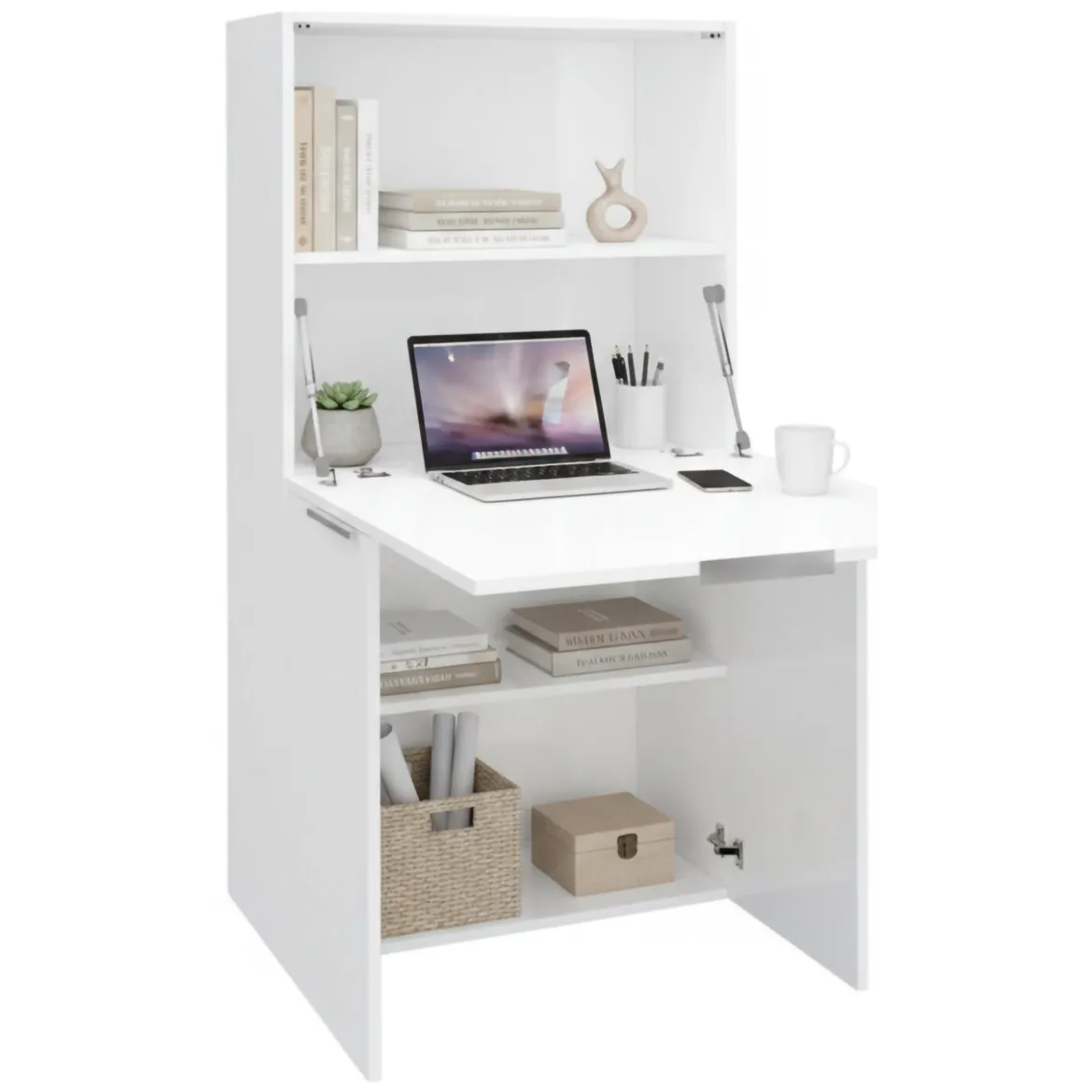 Scrivania lineare bianca lucida 70x35cm con libreria - Atroc