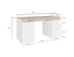 Scrivania lineare bianca lucida e acero 130x60cm con 1 cassetto - Aladdin