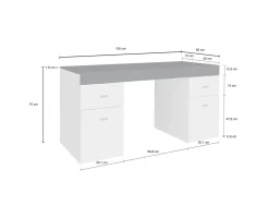 Scrivania lineare bianca lucida e ardesia 130x60cm con 1 cassetto - Aladdin