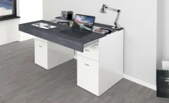 Scrivania lineare bianca lucida e ardesia 130x60cm con 1 cassetto - Aladdin