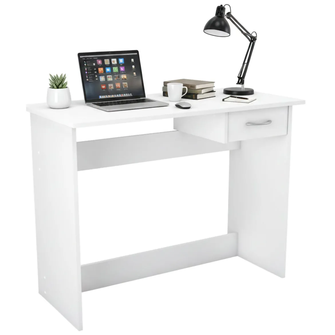 Scrivania lineare bianca opaca 100x49cm con 1 cassetto - Bargagli