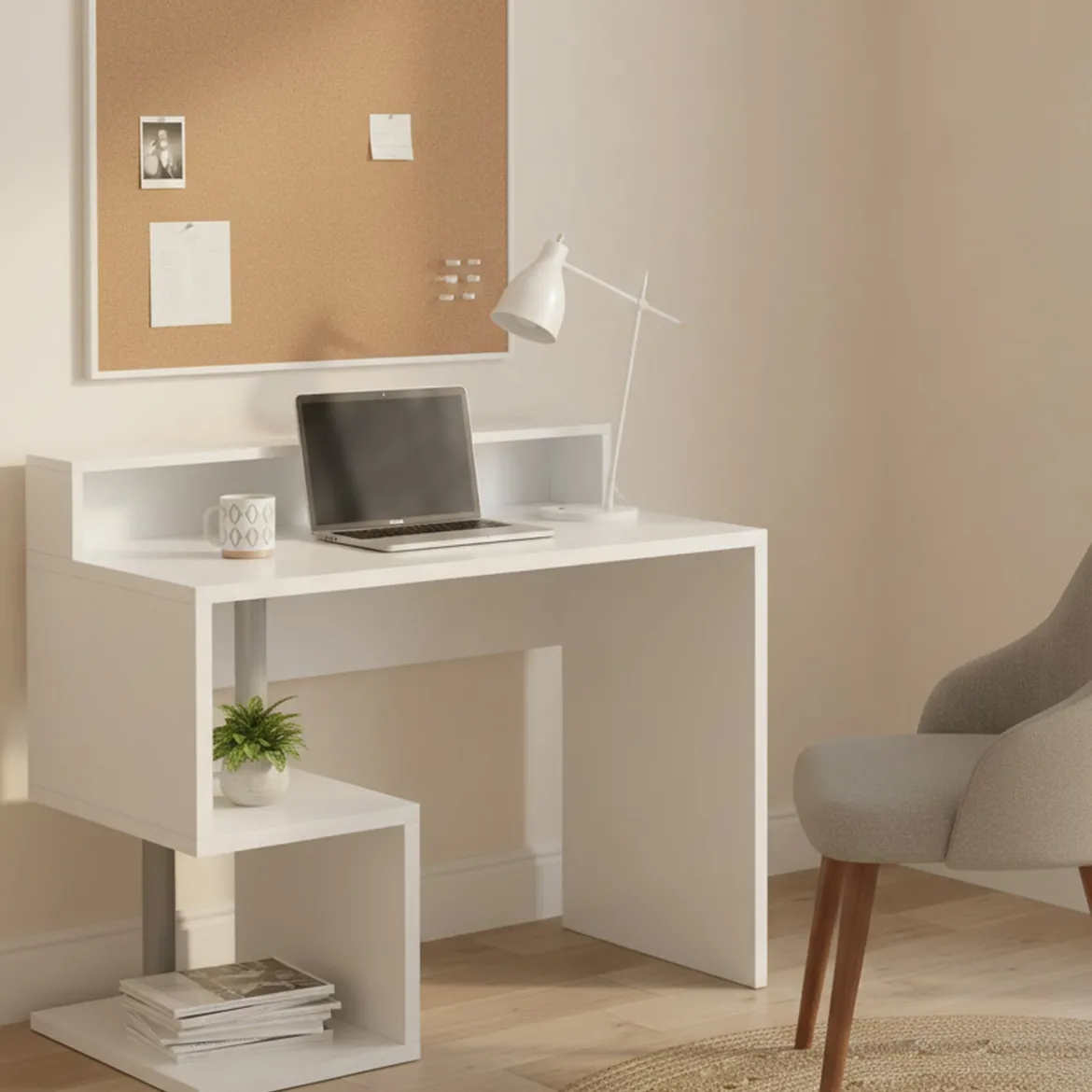 Scrivania lineare bianca 100x50cm con supporto computer - Giusy