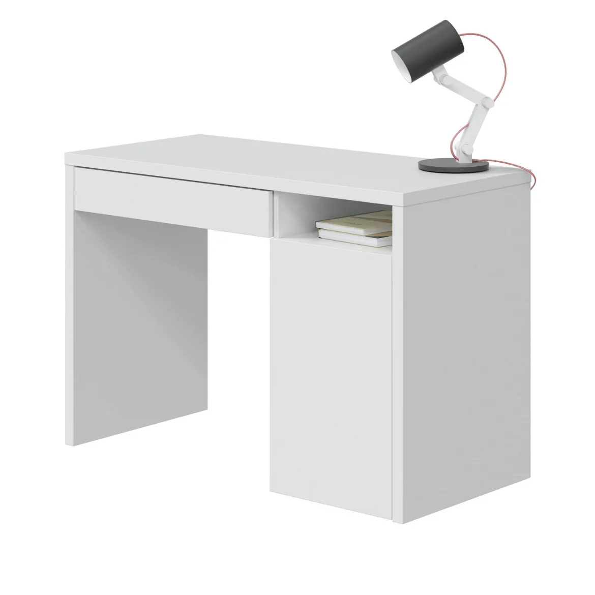 Scrivania lineare bianca 108x50cm con 1 cassetto - Ally