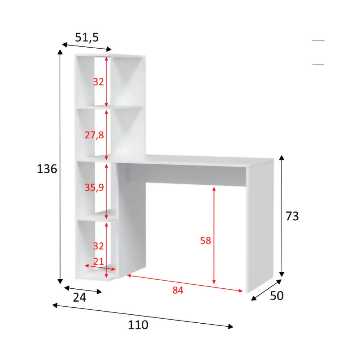 Scrivania lineare bianca 110x53cm con 2 cassetti - Zimone