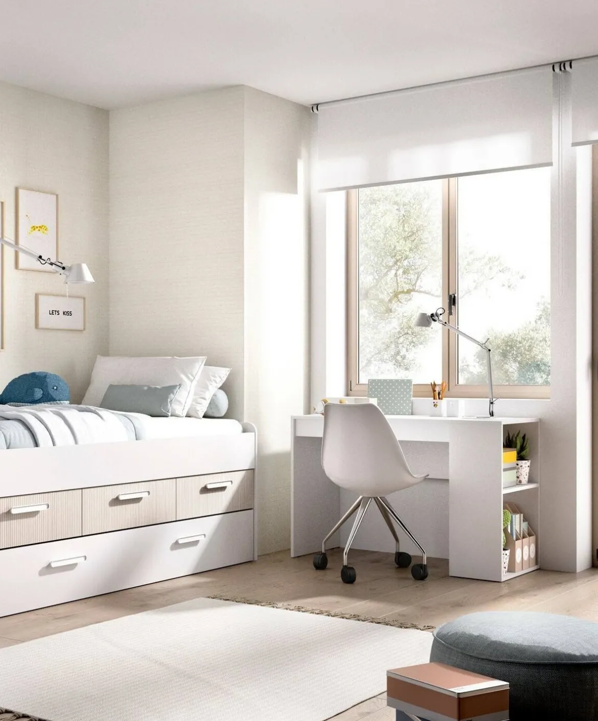 Scrivania lineare bianca 120x48cm con 3 cassetti - Murjan