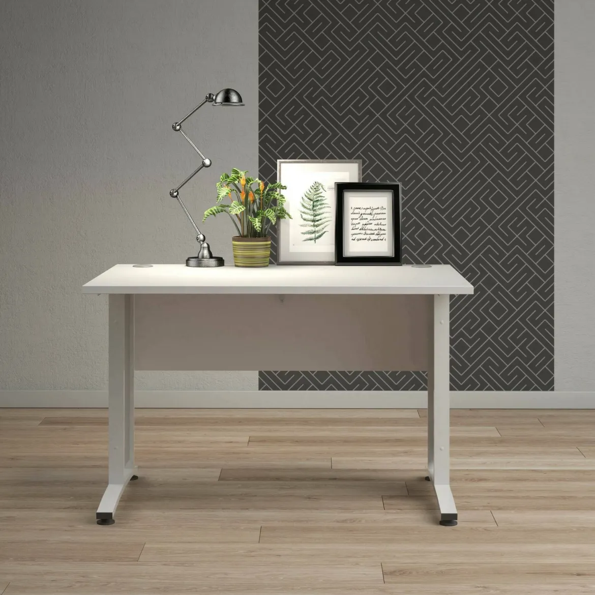 Scrivania lineare bianca 130x48cm con 1 cassetto - Gil