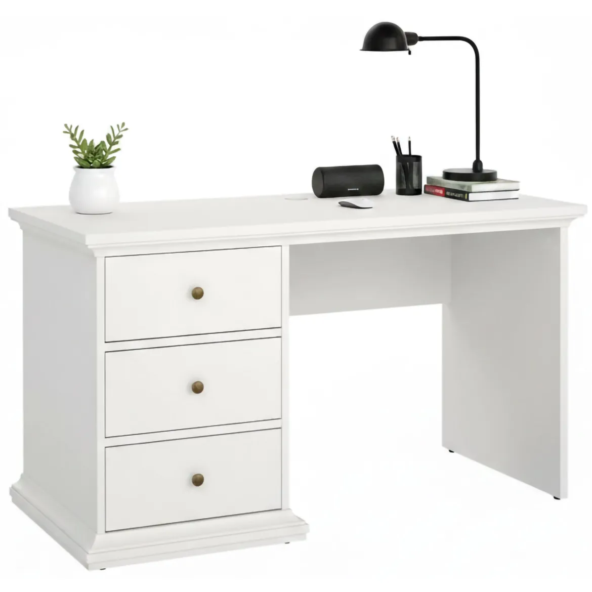 Scrivania lineare bianca 130x61cm con 3 cassetti - Agia