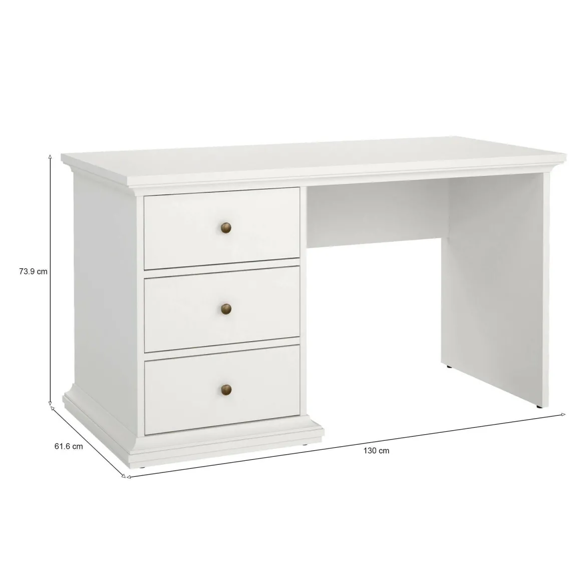Scrivania lineare bianca 130x61cm con 3 cassetti - Agia