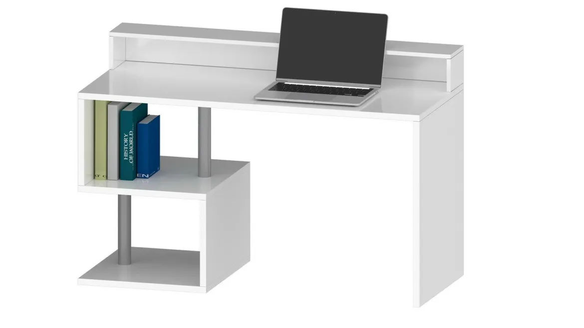 Scrivania lineare bianca 140x60cm con supporto computer - Yemyin