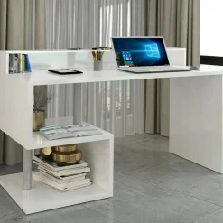 Scrivania lineare bianca 140x60cm con supporto computer - Yemyin
