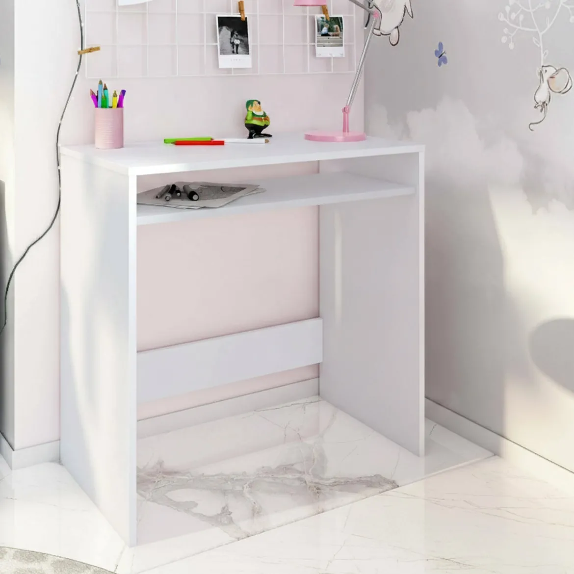 Scrivania lineare bianca 90x40cm con libreria - Riad