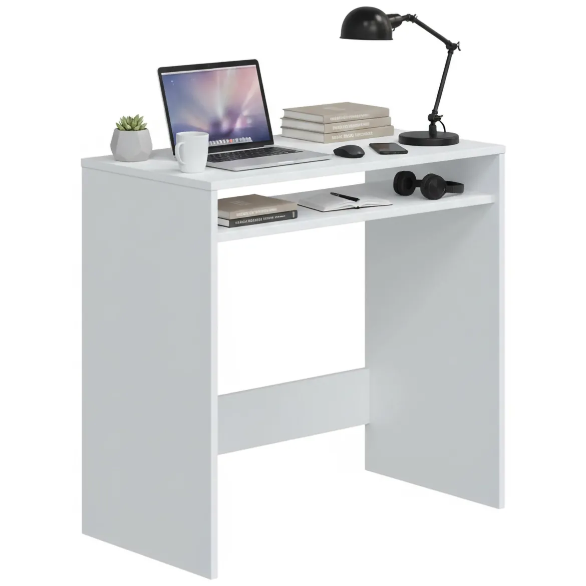 Scrivania lineare bianca 90x40cm con libreria - Riad