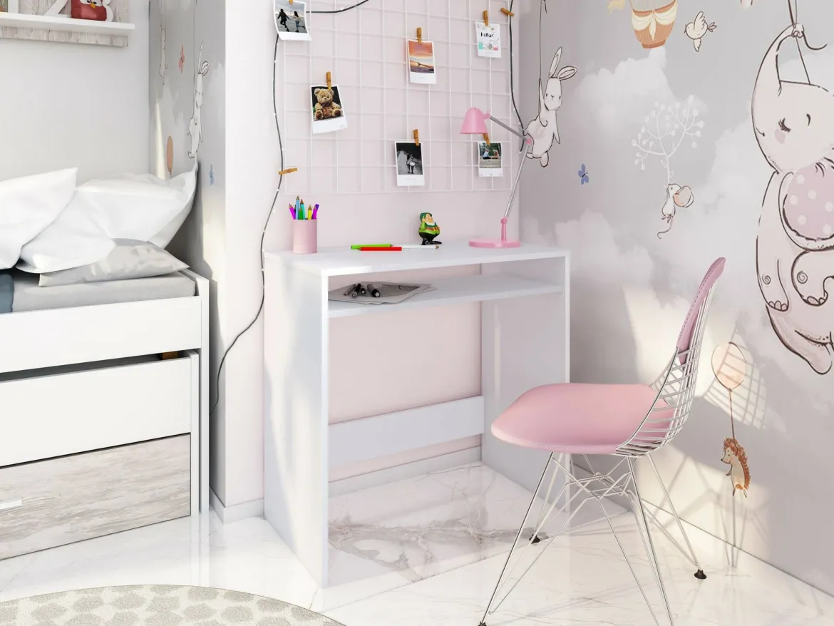Scrivania lineare bianca 90x40cm con libreria - Riad