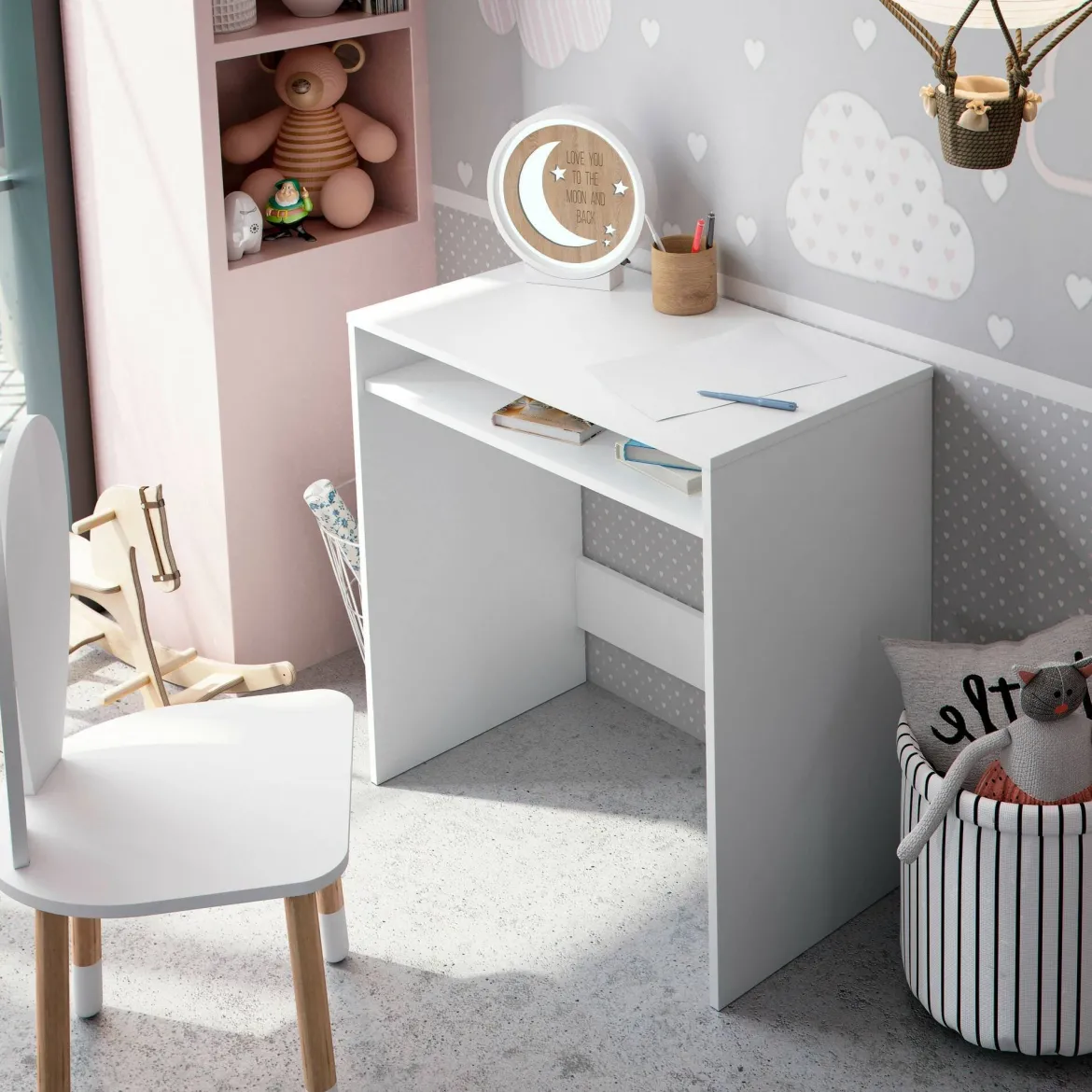 Scrivania lineare bianca 90x40cm con libreria - Riad