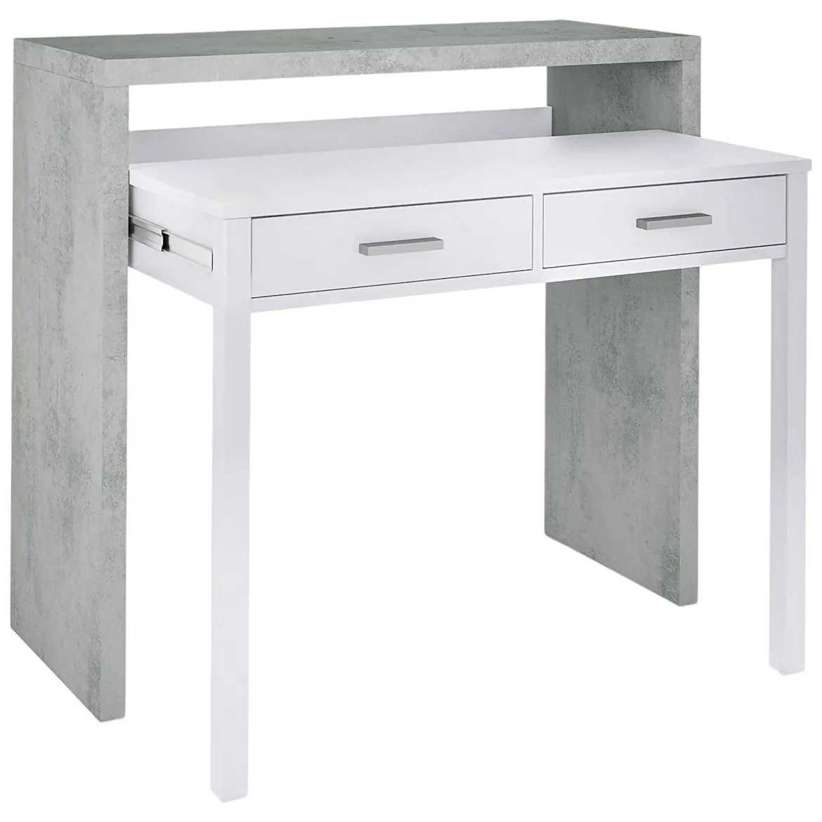 Scrivania lineare cemento e bianca 98x36cm con 2 cassetti - Andriy