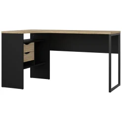Scrivania lineare nera e quercia 145x81cm con 2 cassetti - Moire