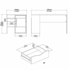Scrivania lineare nera e quercia 145x81cm con 2 cassetti - Moire