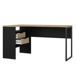 Scrivania lineare nera e quercia 145x81cm con 2 cassetti - Moire