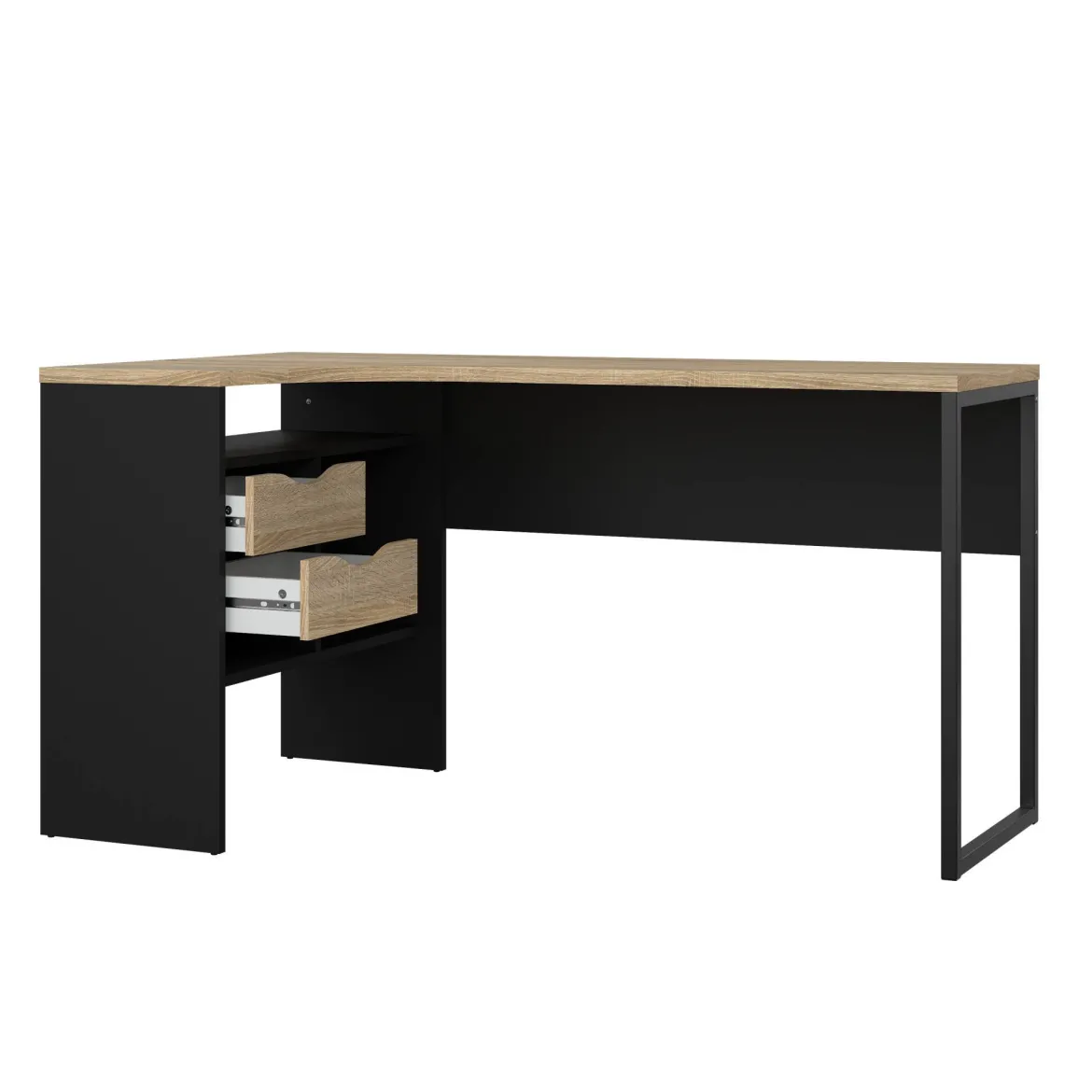 Scrivania lineare nera e quercia 145x81cm con 2 cassetti - Moire