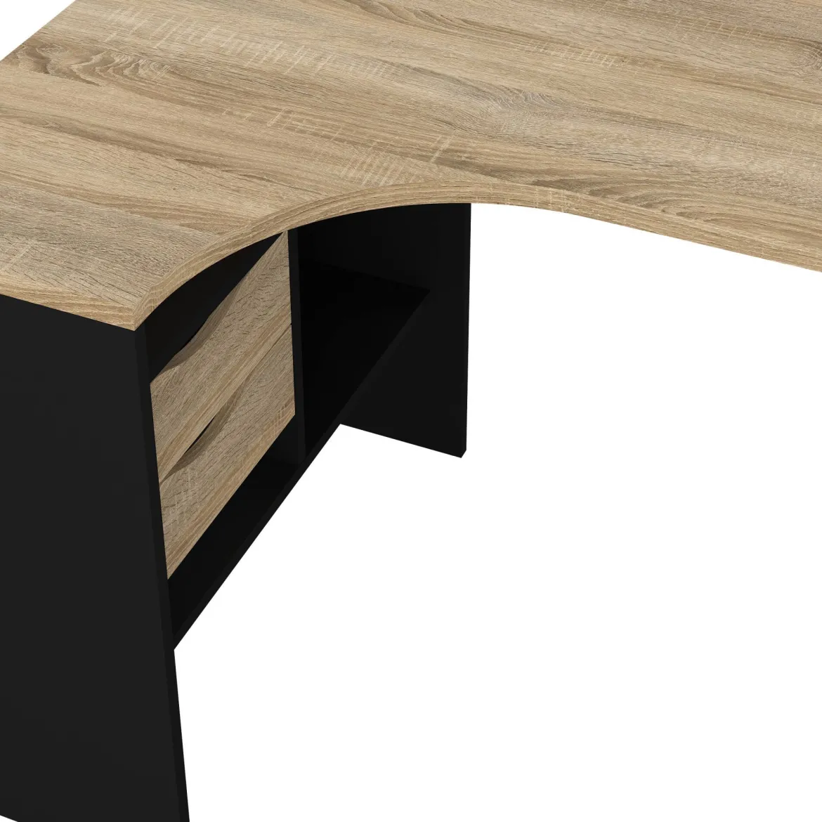 Scrivania lineare nera e quercia 145x81cm con 2 cassetti - Moire