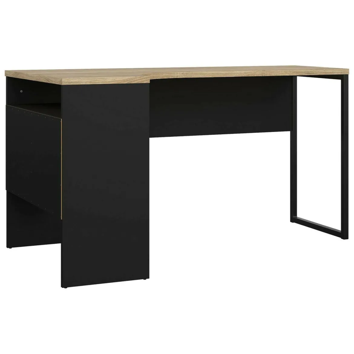 Scrivania lineare nera e quercia 145x81cm con 2 cassetti - Moire