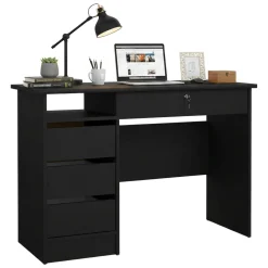Scrivania lineare nera 109x48cm con 3 cassetti - Franklin