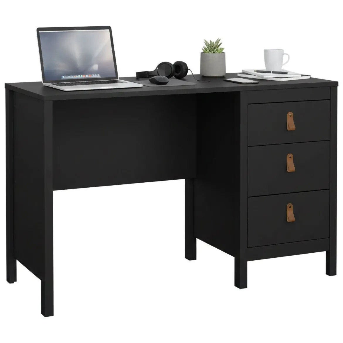 Scrivania lineare nera 120x48cm con 3 cassetti - Murjan
