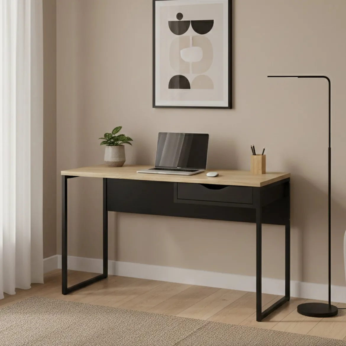 Scrivania lineare nera 130x60cm con piano in vetro - Ameglia