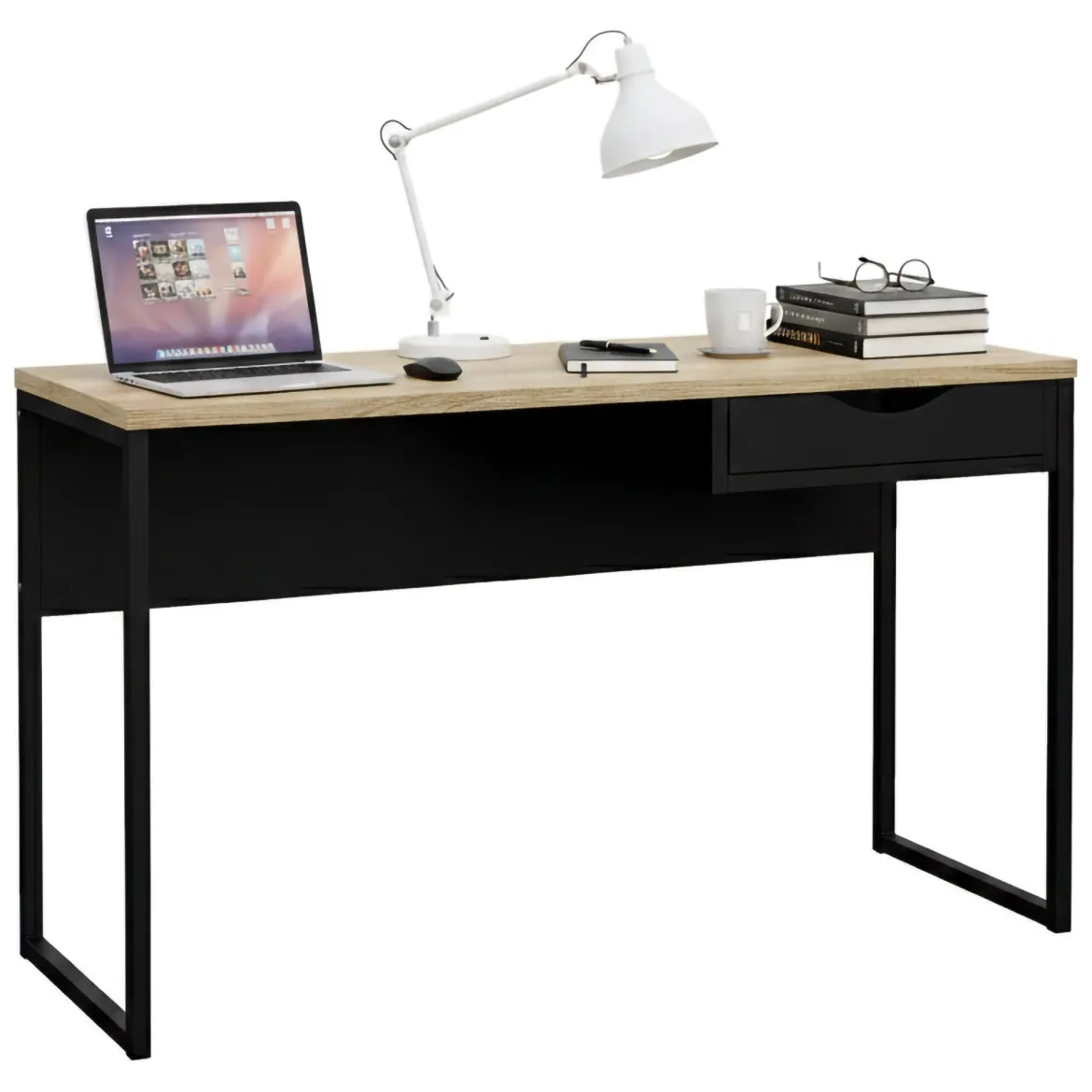Scrivania lineare nera 130x60cm con piano in vetro - Ameglia