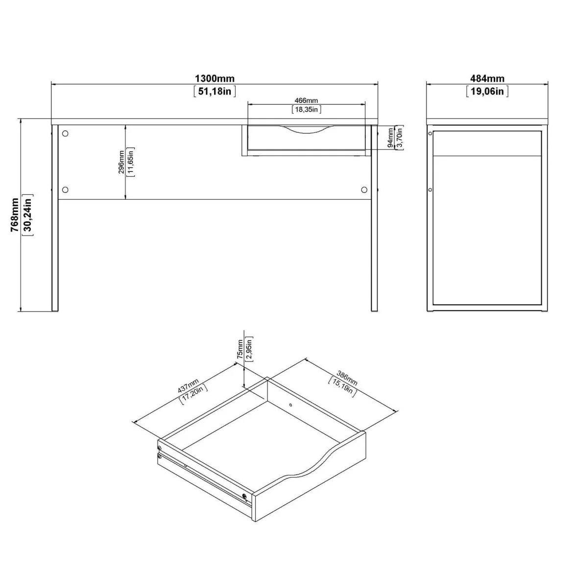 Scrivania lineare nera 130x60cm con piano in vetro - Ameglia