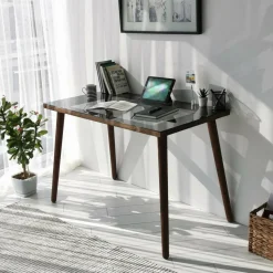 Scrivania lineare noce 110x60cm con piano in vetro - Melita