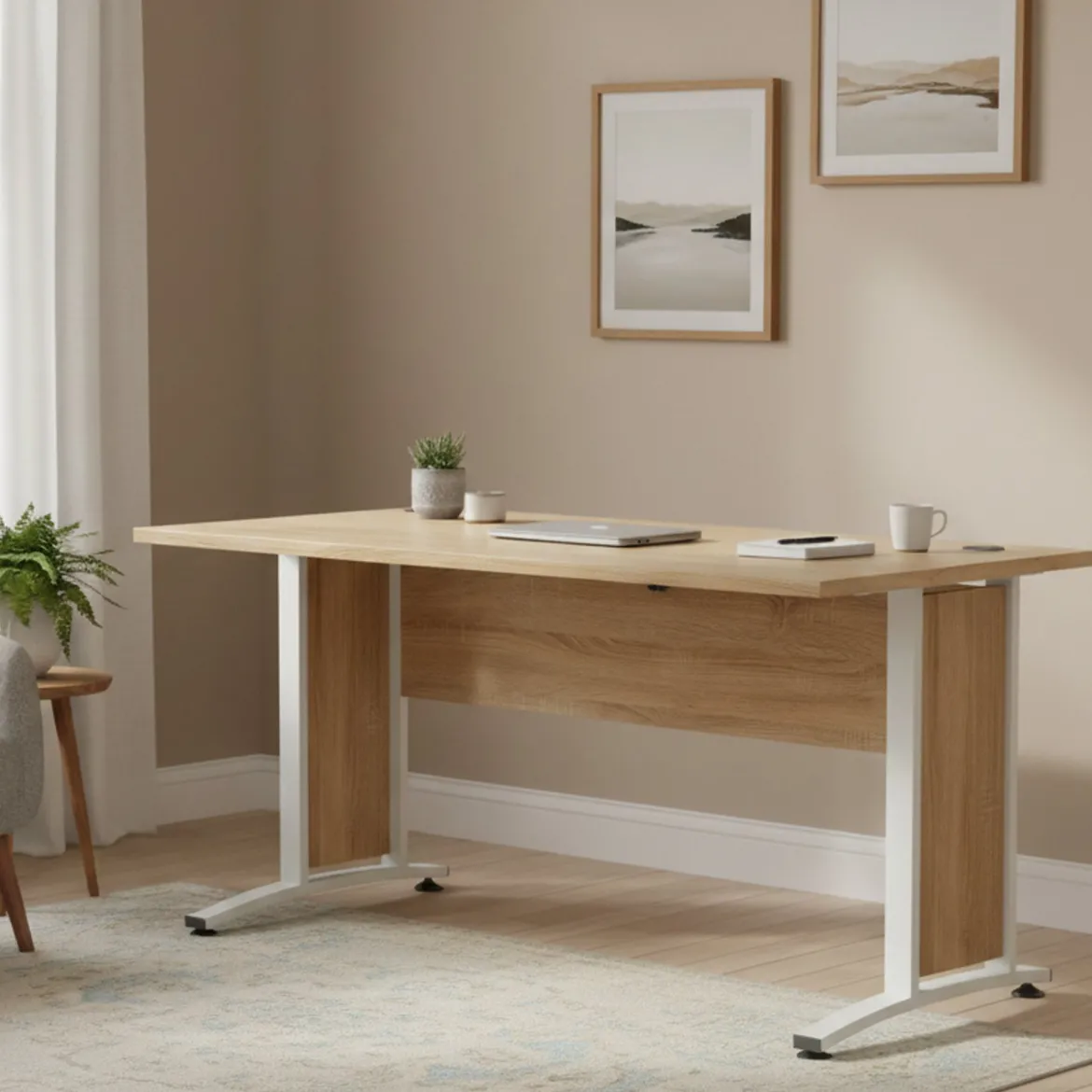 Scrivania lineare quercia e bianca 152x40cm con libreria - Angaga