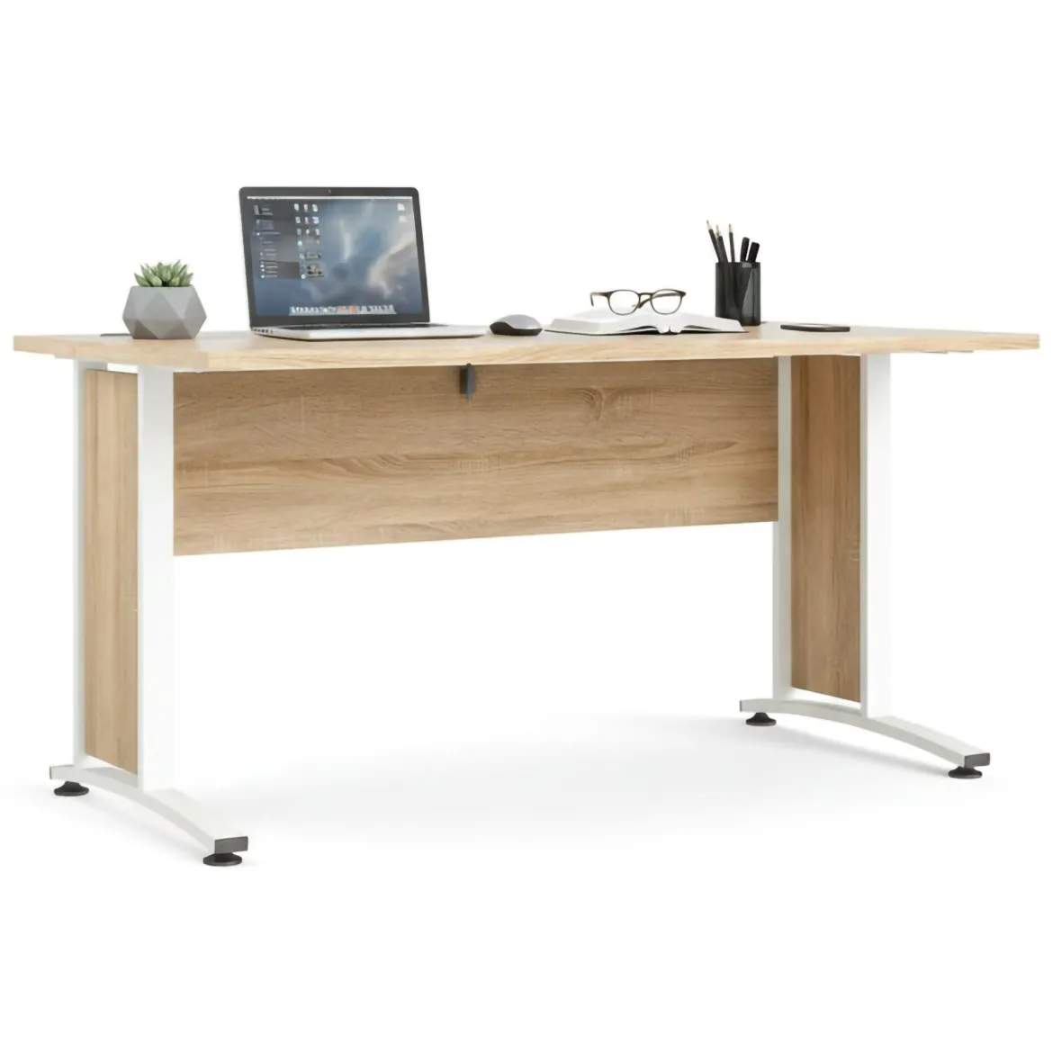 Scrivania lineare quercia e bianca 152x40cm con libreria - Angaga