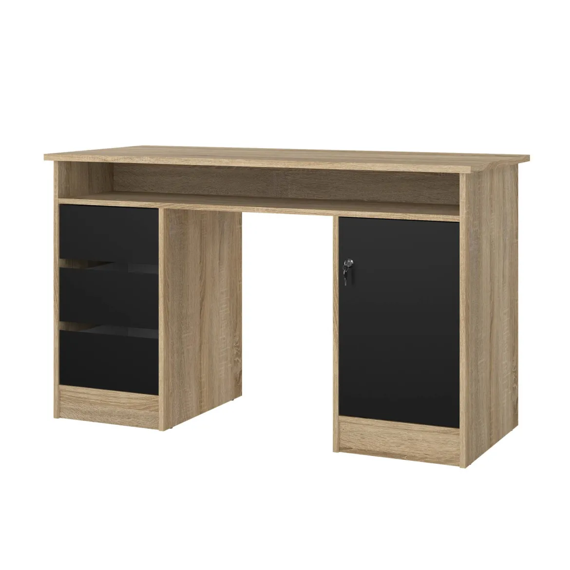 Scrivania lineare quercia e nera 126x55cm con 3 cassetti - Shanshan