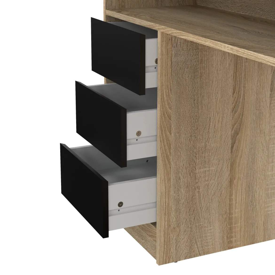 Scrivania lineare quercia e nera 126x55cm con 3 cassetti - Shanshan