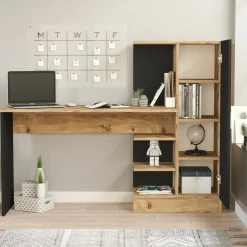 Scrivania lineare quercia e nera 152x40cm con 1 cassetto - Angaga