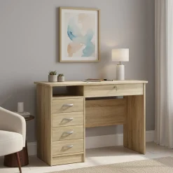 Scrivania lineare quercia 109x48cm con 4 cassetti - Amor