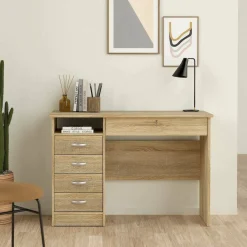 Scrivania lineare quercia 109x48cm con 4 cassetti - Amor